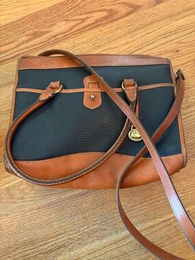 Dooney & Bourke Classic Black Leather Tote with Brass Accents Double Handles